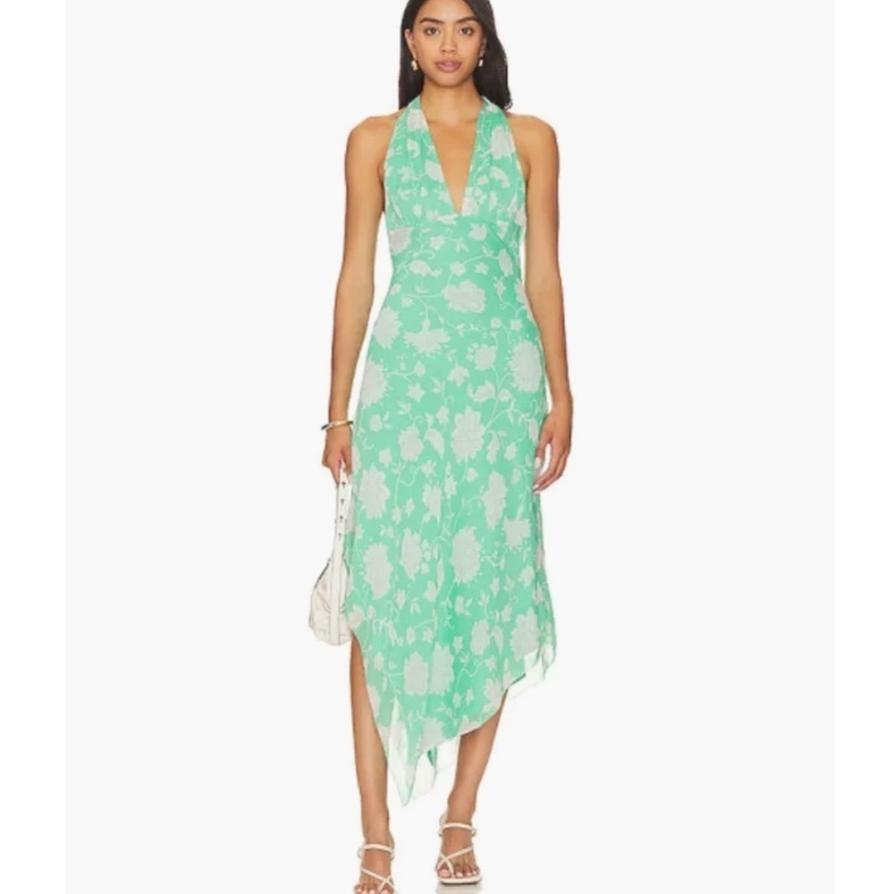 House of Harlow 1960 x REVOLVE Ingrid Midi Dress Green Floral Asymmetrical L